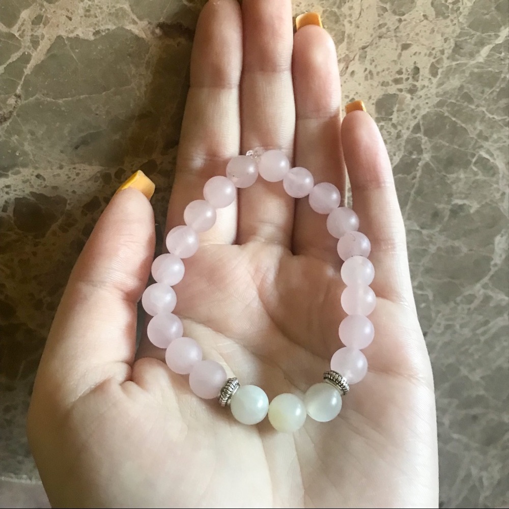 Rose Quartz + Moonstone Bracelet (Handmade)